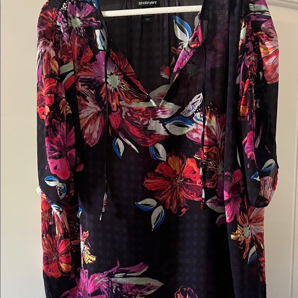 Lane Bryant Floral Blouse - Black and Pink
